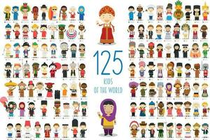 des gamins de le monde vecteur personnages collection. ensemble de 125 les enfants de différent nationalités dans dessin animé style.