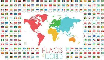204 monde drapeaux avec monde carte par continents vecteur illustration