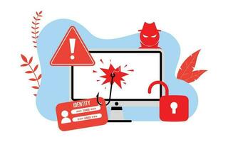 cyber la criminalité piraté dispositif par pirate illustrateur avec ordinateur moniteur pirate icône fuite mot de passe et crâne icône vecteur