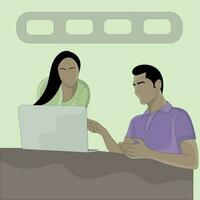 vecteur une homme et une femme utilisation portable ordinateur conception