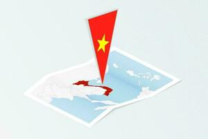 isométrique papier carte de vietnam avec triangulaire drapeau de vietnam dans isométrique style. carte sur topographique Contexte. vecteur
