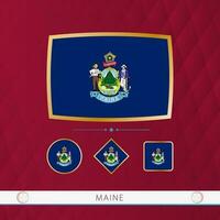 ensemble de Maine drapeaux avec or Cadre pour utilisation à sportif événements sur une Bourgogne abstrait Contexte. vecteur