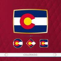 ensemble de Colorado drapeaux avec or Cadre pour utilisation à sportif événements sur une Bourgogne abstrait Contexte. vecteur