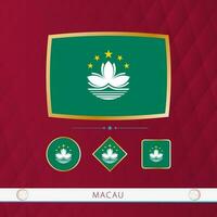 ensemble de macao drapeaux avec or Cadre pour utilisation à sportif événements sur une Bourgogne abstrait Contexte. vecteur