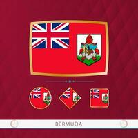 ensemble de Bermudes drapeaux avec or Cadre pour utilisation à sportif événements sur une Bourgogne abstrait Contexte. vecteur