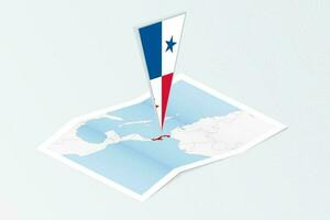 isométrique papier carte de Panama avec triangulaire drapeau de Panama dans isométrique style. carte sur topographique Contexte. vecteur