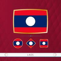 ensemble de Laos drapeaux avec or Cadre pour utilisation à sportif événements sur une Bourgogne abstrait Contexte. vecteur
