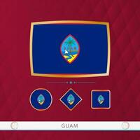ensemble de Guam drapeaux avec or Cadre pour utilisation à sportif événements sur une Bourgogne abstrait Contexte. vecteur