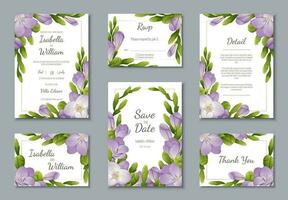 ensemble de mariage modèles, bannières, invitations pour le vacances. magnifique carte postale décor avec violet freesia. vecteur