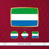 ensemble de sierra leone drapeaux avec or Cadre pour utilisation à sportif événements sur une Bourgogne abstrait Contexte. vecteur