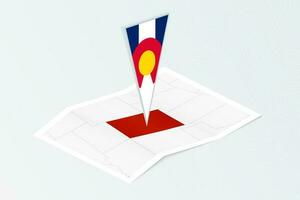 isométrique papier carte de Colorado avec triangulaire drapeau de Colorado dans isométrique style. carte sur topographique Contexte. vecteur