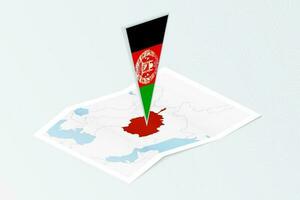 isométrique papier carte de afghanistan avec triangulaire drapeau de afghanistan dans isométrique style. carte sur topographique Contexte. vecteur