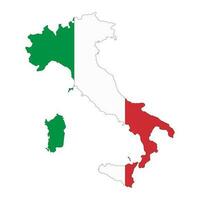 Italie carte silhouette avec drapeau isolé sur blanc Contexte vecteur