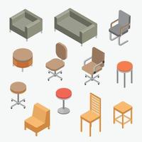 vecteur, ensemble, chaises, isométrique, objet vecteur