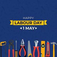 1 mai fond de fête du travail heureux avec des outils de travail vecteur