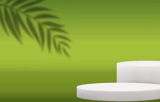 Fond de piédestal 3d blanc avec ombre de feuilles de palmier réaliste pour le magazine de mode de présentation de produit cosmétique vecteur