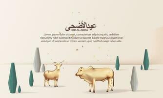 eid Al adha Contexte avec vache, et chèvre pour affiche, bannière conception. vecteur illustration