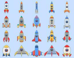 illustration de divers vaisseaux spatiaux et fusée, paquet article, plein Couleur autocollants vecteur
