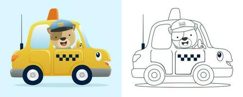 vecteur illustration de dessin animé marrant chat conduite Taxi. coloration livre ou page pour des gamins