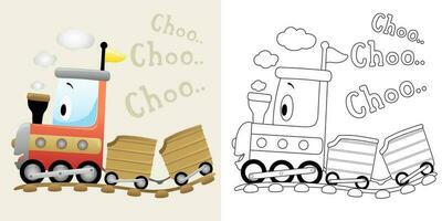vecteur illustration de dessin animé marrant vapeur train. coloration livre ou page pour des gamins