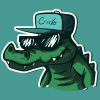 numérique art de une crocodile tête portant une hip hop chapeau et des lunettes de soleil. vecteur de une vert voyou alligator avec dents.