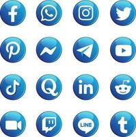 icône ensemble - social médias bouton bleu vecteur