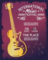 affiche du festival international de musique avec guitare électrique vecteur