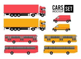 mockup set couleurs voitures véhicules icônes de transport vecteur
