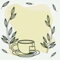 affiche de boisson au thé avec tasse et feuilles vecteur