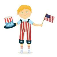 garçon avec chapeau et Etats-Unis drapeau. indépendance journée Etats-Unis. vecteur