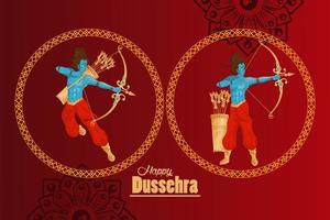 Carte de célébration de dussehra heureux avec les dieux ramma sur fond rouge vecteur