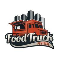 nourriture un camion Festival rétro Regardez avec horizon vecteur