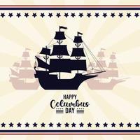 bonne fête de columbus day avec des ombres de voiliers vecteur