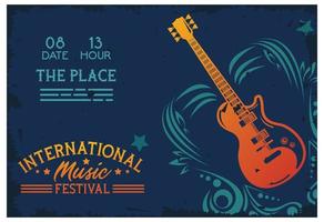 affiche du festival de musique international avec guitare électrique et lettrage vecteur
