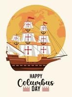 joyeux jour de columbus célébration avec voilier et planète terre vecteur