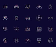 lot de vingt icônes de style néon de jeu vidéo vecteur