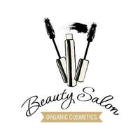 beauté salon logo. cosmétique articles, mascara, cosmétique brosses et caractères. main tiré illustration, icône, vecteur