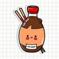 mignonne marrant bouteille de soja sauce. vecteur main tiré dessin animé kawaii personnage illustration icône. isolé sur Contexte. bouteille de soja sauce personnage concept