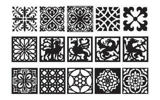 décoratif noir motifs avec blanc arrière-plan, géométrique, islamique et floral modèle pour cnc laser Coupe vecteur