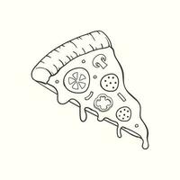 mignonne main tiré Pizza tranche vecteur illustration avec fondu fromage et salade