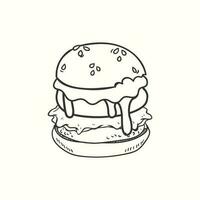 une gros dessiné à la main Burger vecteur illustration avec Viande, salade et fondu fromage