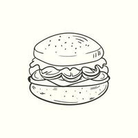 main tiré Burger illustration dans rétro ancien style. vecteur