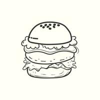 une gros dessiné à la main Burger illustration avec Viande, salade et fromage vecteur