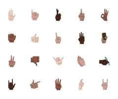 Lot de vingt mains icônes de gestes symboles humains vecteur