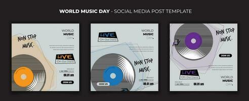 monde la musique journée dans social médias Publier modèle conception avec plat vinyle disque conception vecteur