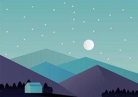maison et montagnes dans la scène de paysage aventure nocturne vecteur