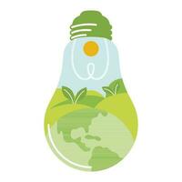 lumière ampoule avec paysage et Terre. lampe économie énergie écologie environnement idée concept. aller vert, enregistrer le planète, vecteur illustration