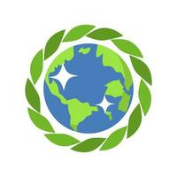 planète Terre avec vert feuilles icône sur blanc Contexte. vecteur illustration.
