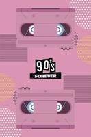 90s pour toujours lettrage avec cassette en fond rose vecteur