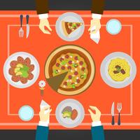 Gens plats manger au restaurant italien cuisine vue de dessus illustration vectorielle vecteur